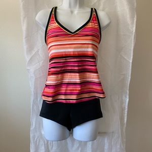 NWT South Point Pink Black and White Tankini Swimsuit sz 10
